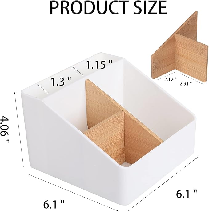 Toothbrush Holder for Bathrooms, 4 Slots Tooth Brush Holder with Detachable Bamboo Dividers, Countertop Organizer for Electric Toothbrushes, Toothpaste, Razors, Floss - Wihte