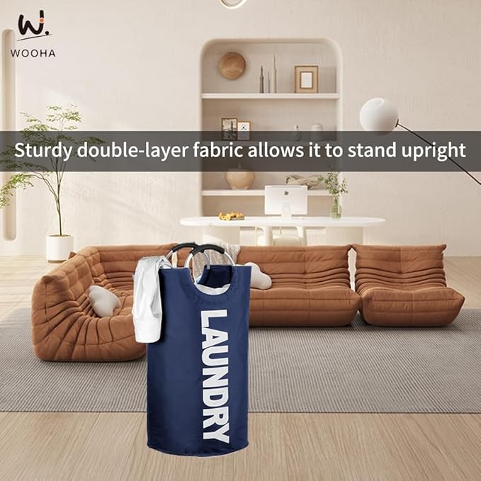 WOOHA 125L Large laundry basket,Collapsible laundry hamper, Tall Clothes Baskets Folding Washing Bin Foldable Fabric Hamper Bags for Bedroom, Closet,Bathroom,College,laundry bag,navy blue