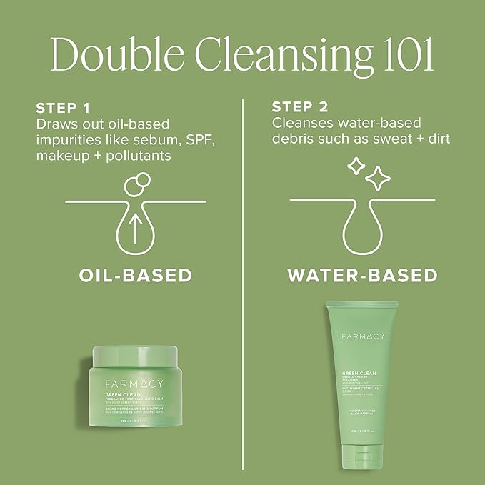 Farmacy Sensitive Skin Makeup Remover Cleansing Balm - Green Clean Waterproof Makeup Remover Balm + Oil Cleanser for Face - Melts Make Up + SPF - Hydrates + Softens Skin - Fragrance Free (30ml)