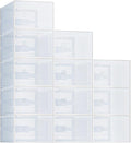 DUMOS Clear Shoe Storage Boxes, 12-Pack Plastic Stackable Shoe Containers with Lids, Display Sneaker Case Organizer for Closet, Under Bed, Entryway,White (Fit Size 9)
