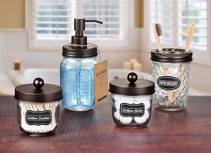 Amolliar Mason Jar Liquid Soap Dispensers, Rustproof Stainless Steel Mason Jar Lid Pump, Refill Hand Soap, Lotions, Dish Soap, Liquid Soap, Bath Soap, Farmhouse Decor for Bathroom, Kitchen 2PC(Bronze)