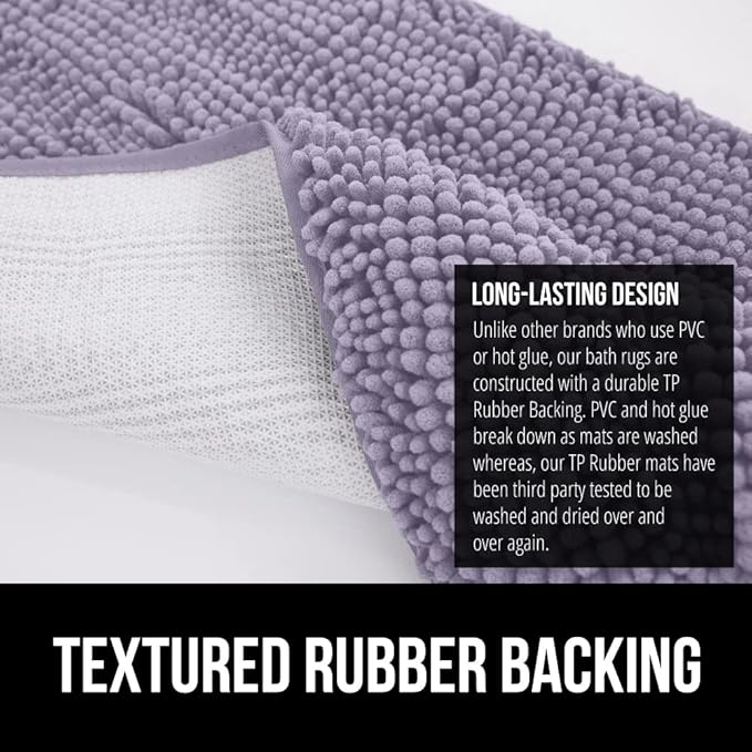 GORILLA GRIP Bath Rug Mat 36x24 Thick Soft Absorbent Chenille, Quick Dry Microfiber Mats, Rubber Backing Washable Shower Floor Rugs, Bathmat Runner Bathroom Home Decor Accessories Light Purple