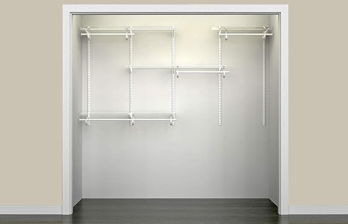 ClosetMaid ShelfTrack Wire Closet Organizer System, Adjustable from 5 to 8 Ft., with Shelves, Clothes Rods, Hardware, Durable Steel, White