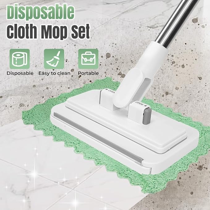 Snap Grip Mini Mop, Cloth Changing Mops with 5/10 Magic Cleaning Cloths, 360 Rotating Lazy Mop Wet Dry for Whole House Cleaning (43in - P + Cloth*5)