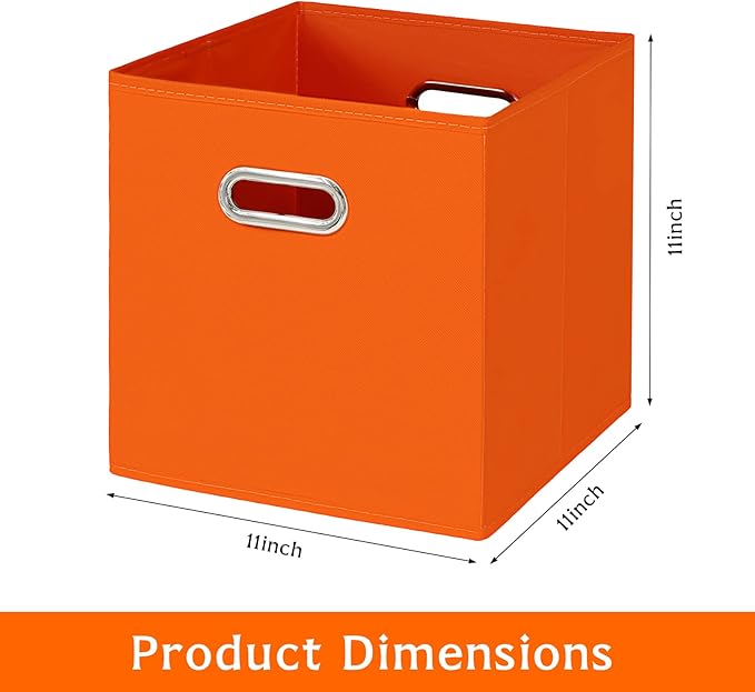 Fabric storage bins Cubes, Fabric Cube Organizer with Handle, Foldable Cube Bins for Cloth or Accessary Storage, 11x11x11, Set of 3, (Orange)