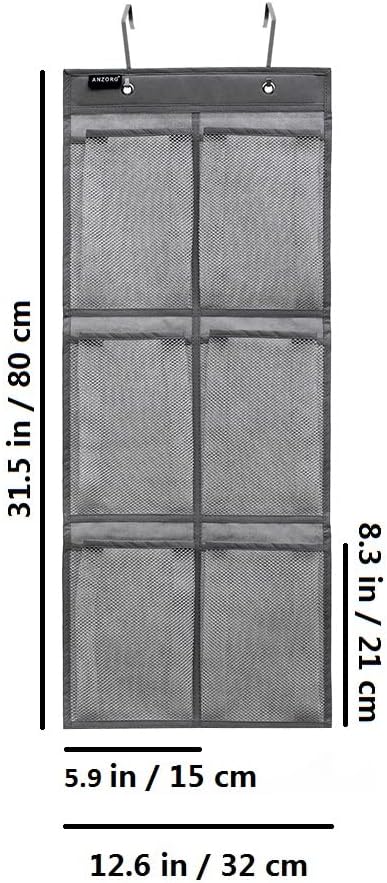 ANZORG 2 Pack Minimalist Black Over The Door Hanging Closet Shoe Holder Organizer with 6 Pockets (Mesh Pockets)