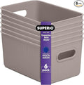 Decorative Plastic Basket Open Home Storage Bins Organizer Baskets, Medium Taupe (6 Pack) Container Boxes for Organizing Closet Storage Bins for Shelves Drawer Shelf - Ribbed Collection 5 Liter