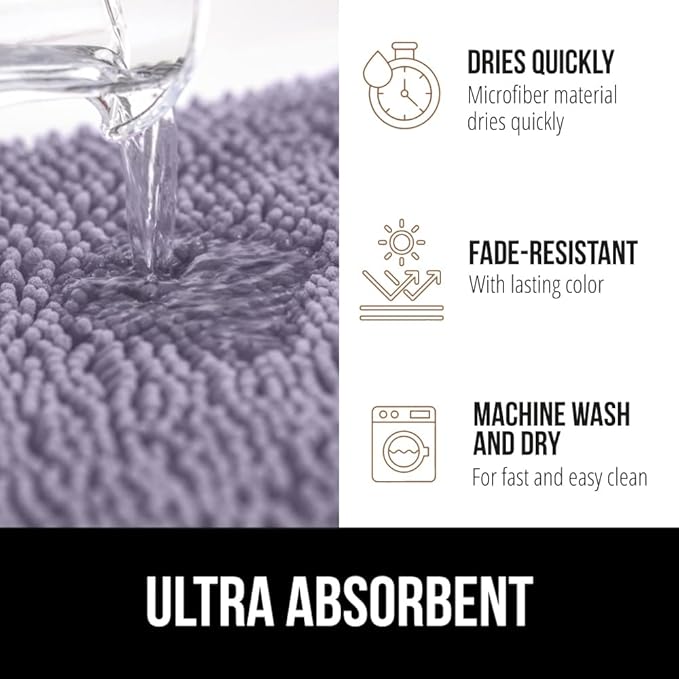 GORILLA GRIP Plush Absorbent Shaggy Chenille Bath Rug Mat for Oval Toilet Base with Rubber Backing, Machine Washable Rugs, Soft Microfiber Contour Mats for Toilets, Bathroom Decor, Lt Purple