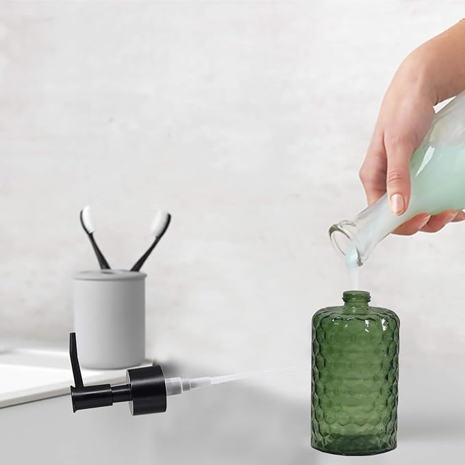 Green Glass Soap Dispenser with Plastic Pump, 17oz Hand Soap Dispenser for Kitchen & Bathroom, Great for Lotions, Essential Oil, Liquid Soaps