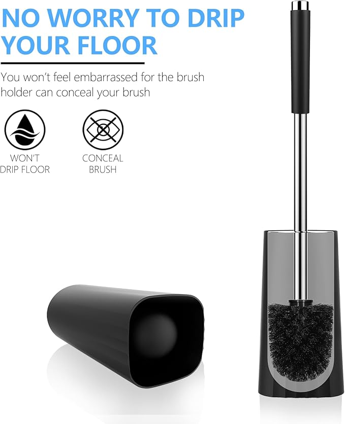 SetSail Toilet Brush, Compact Size Toilet Bowl Brush and Holder Toilet Brushes for Bathroom with Stainless Steel Handle Toilet Cleaner Brush with Durable Scrubbing Bristles, 2 Packs