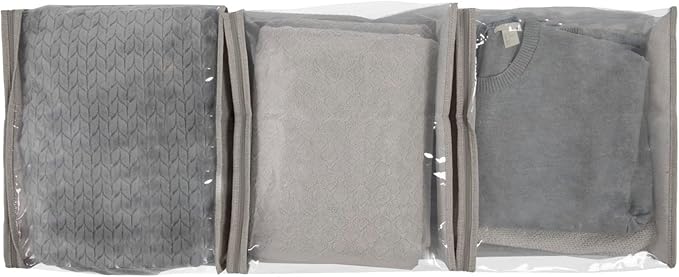 Household Essentials Under Bed Zippered Sweater Storage Bags with Clear Vision Panel, Set of 3, Silver,Gray