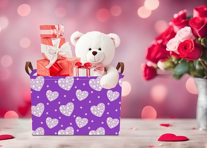 Rectangular Storage Basket Empty,Storage Bin with Handles,Room Decor,Gift Basket,Book Box(Purple Love)