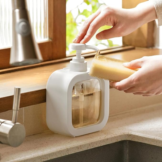 Hand Soap Dispenser for Bathroom, Modern Dish Soap Dispenser for Kitchen Sink, Liquid Soap Container with Pump, Clear Plastic Soap Pump Bottles (2 Packs,17oz, White)