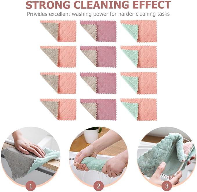 Beaupretty Microfiber Cleaning Cloths and Absorbent Kitchen Dish Towels 20pcs Double-Layer Thick Reusable Washing Towels for Household Dishwashing and Tableware Cleaning Random Color