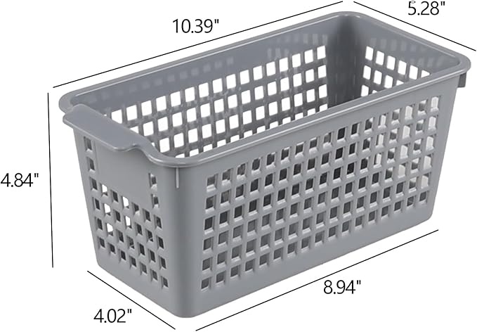 Ggbin Grey Plastic Stacking Storage Basket, Slim Pantry Basket Bins, 6 Packs