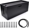 15 inch Bamboo Large Cable Management Box, Cable Box Organizer Cord Box Hider - Power Strip Box Hider Cable Storage Box for Office, TV Wires, Desk Cord Organizer, No Assembley Required, Bamboo (Black)