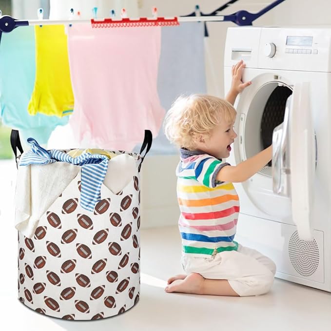 19.7" Football Laundry Basket,Kids Dirty Clothes Laundry Hamper,Waterproof Toys Storage Bin for Boys,Room Decor, Gift Baskets, Baby Nursery Hamper(Rugby)