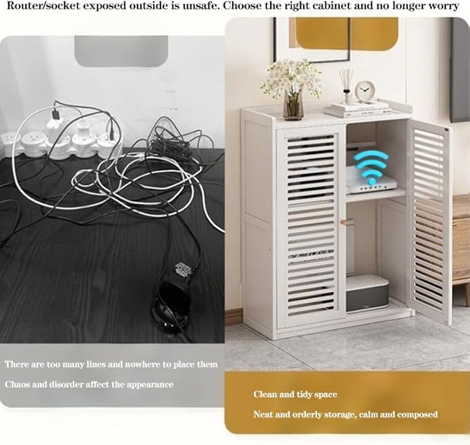 Large WiFi Router Cabinet - 23 x 10.6 x 26.5 Inch White Wireless Router Storage Box, Modem & Network Equipment Organizer with Ventilation, Cable Management for Home Office
