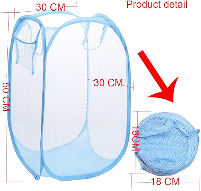 RZJZGZ Foldable Pop-Up Mesh Laundry Hamper with Side Pocket Clothes Laundry Basket Storage Bag with Carry Handles for Dirty Clothes (2 Pack)