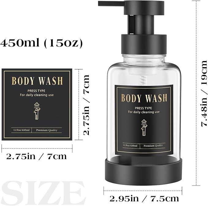 Luxspire Foaming Soap Dispenser, Glass Foam Pump Soap Dispenser, Non-Slip Hand Soap Dispenser with 5 Waterproof Labels, 15 Oz Refillable Liquid Soap Dispenser for Bathroom & Kitchen, Clear, 1 Pack
