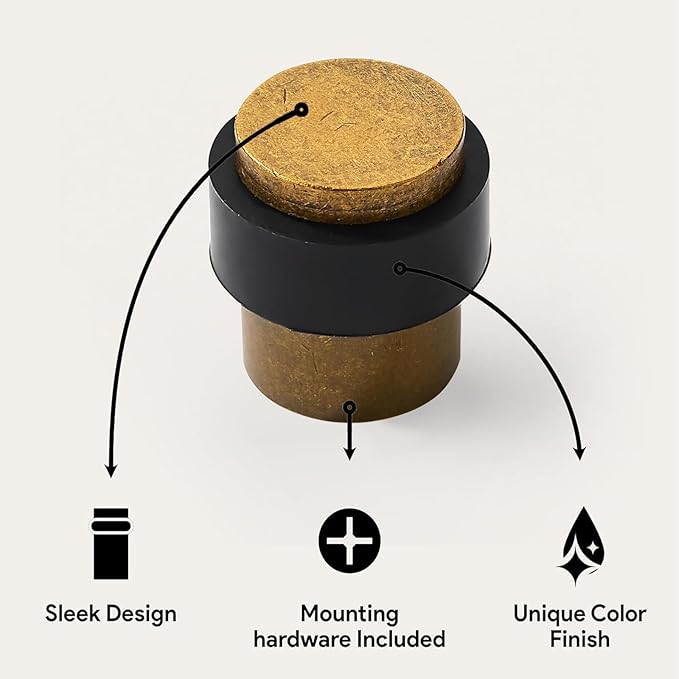 KHTUMEWARE 10 Pack 1-1/2 in Floor Door Stopper,Antique Brass Door Stop,Wall Protector Commercial Door Bumper Wedge Decorative Cylindrical Install Door stoppers on The Floor
