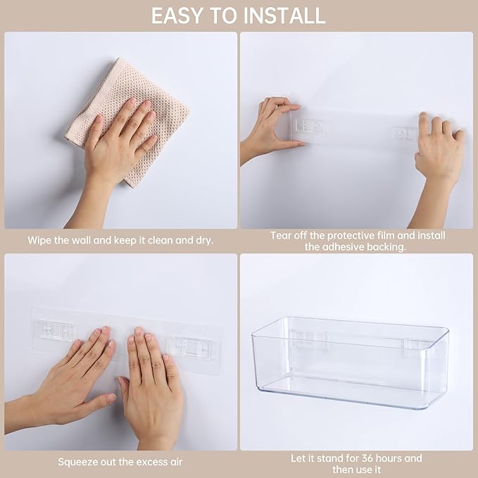 PAVSTINE 2 Pcs Clear Shower Shelf, Large Bathroom Wall Mounted Shower Caddy, No Drill Self Adhesive Bathroom Organizer with Self Adhesive Tape