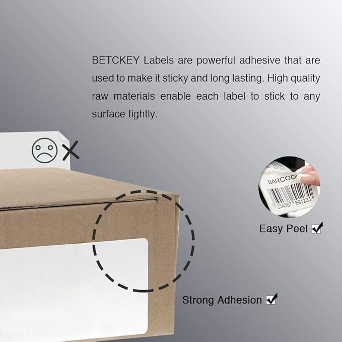 BETCKEY - 3" x 2" (76 mm x 51 mm) Multipurpose & Shipping Labels Compatible with Zebra & Rollo Label Printer,Premium Adhesive & Perforated [1 Rolls, 750 Labels]