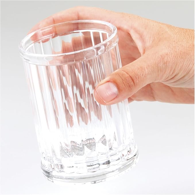 iDesign Alston Plastic Tumbler Cup, Holder for Makeup Brushes, Toothbrushes, Glasses, Brushes on Bathroom, Vanity Countertops, College Dorm, Bedroom Desks, 2.8" x 2.8" x 3.9" - Clear