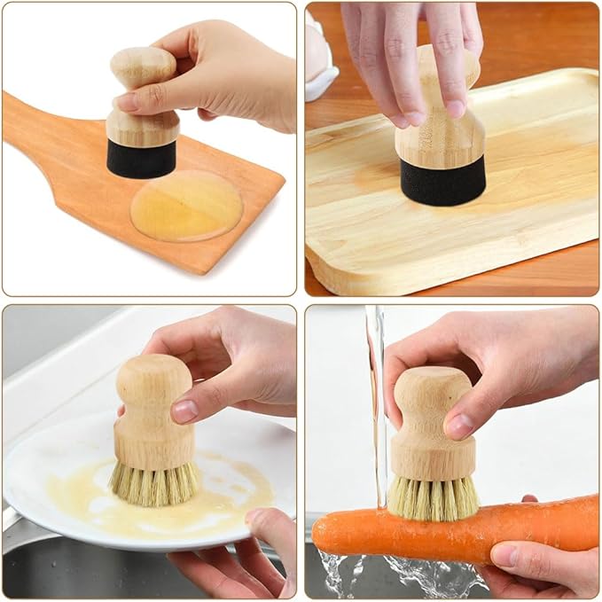 Cutting Board Oil Wax Applicator & Scrub Brush Set, Bamboo Sisal Fiber and Sponge for Wooden Utensils, Worktops, and Food-Safe Mineral Oil Maintenance