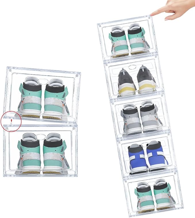 12 PACK Large Shoe Storage Boxes, Shoe Boxes Clear Plastic Stackable, Shoe Organizer for Size 12 (Clear 12 Pack)