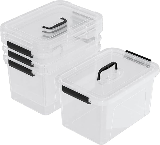 Knifefish Clear Plastic Storage Containers Bins Boxes with Lids and Handles, 10.5 L Clear Storage Latch Box, 4 Packs