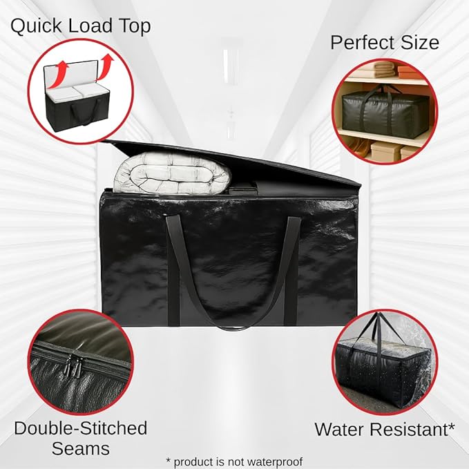 BAG-THAT! 4-Pack Black Moving Bags, Extra Large Storage Bags with Zipper, Water Resistant Packing Bags for Moving Supplies, Heavy Duty Moving Totes with Carrying Handle