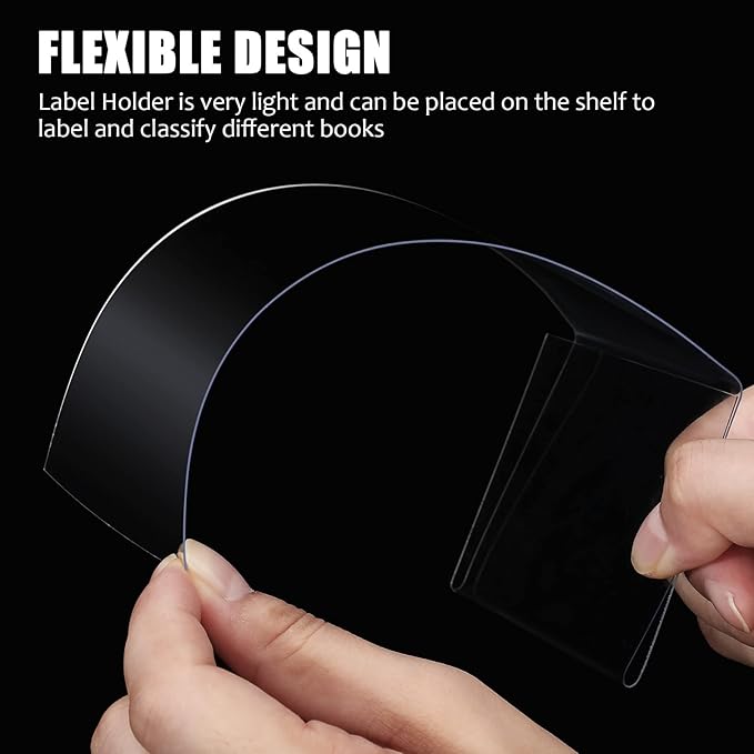 Containlol 15 Pieces Moveable Shelf Label Holders Clear Shelves Tags Moveable Library Markers Transparent Shelf Label Display Holder for Classroom Office Library Book Shelves(3.6 x 2.4 Inch)