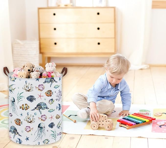 Kids Laundry Hamper,Ocean Laundry Basket Collapsible Boys and Girls Storage Baskets for Home Decor,Office,Toy Organizer,(Ocean)