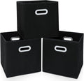 Fabric Cloth Storage Bins,Cube Organizer with Dual Handles Foldable Baskets for Home Bedroom,Set of 3, Black
