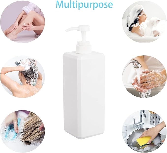 Pump Bottle, Refillable Plastic Empty Lotion Soap Dispenser Liquid Container for Bathroom Shampoo and Body Wash, 32oz/1l White 2 Pack