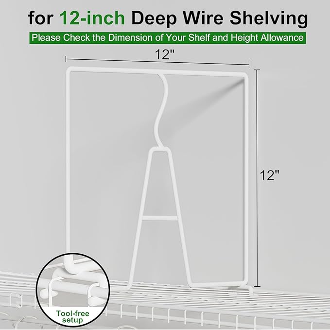 Wire Shelf Dividers for Closet: 12-inch Tall 12-inch Deep 6 Pack Wire Rack Accessories - Adjustable Purse Organizer for Clothes Handbags - Metal Linen Closet Pantry Separators