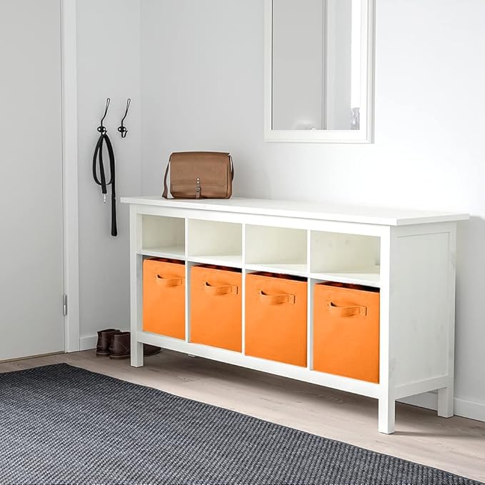 PowerKing Collapsible Storage Cubes with Handles, Fabric Foldable Bins for Closet Shelves, Durable Organization Storage Bins, 10.5'' x 11'' x 10.5'' (Orange, 6Pack)