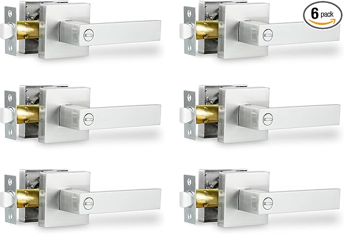 Privacy Interior Door Handle, 6 Pack Heavy Duty Door Lever for Bathroom & Bedroom Privacy Door Lock Handle Keyless Door Knobs in Satin Nickel for Right & Left Sided Doors