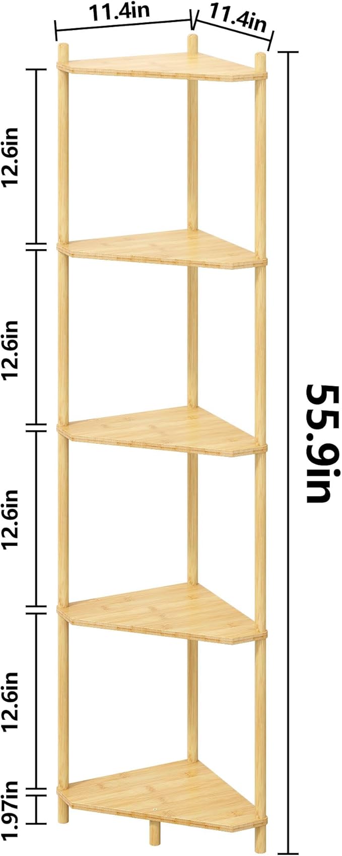 Corner Shelf Stand - 5 Tier Bamboo Small Corner Bookshelf for Office Kitchen Bedroom Plant Stand Living Room Decor Small Space (Natural, 5 Tier)