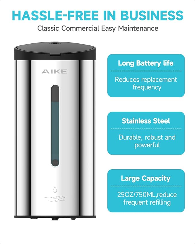 AIKE Automatic Wall Mount Liquid Soap Dispenser, Commercial Stainless Steel with 25oz Large Capacity Save Time Effort and Cost,Model AK1205 (Polished)