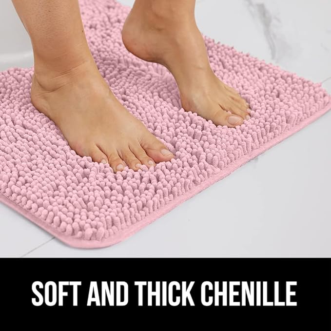 GORILLA GRIP Bath Rug Mat 36x24, Soft Absorbent Chenille, Quick Dry Microfiber Mats, Rubber Backing Washable Shower Floor Rugs, Bathmat Runner, US Designed Bathroom Home Decor Accessories Light Pink