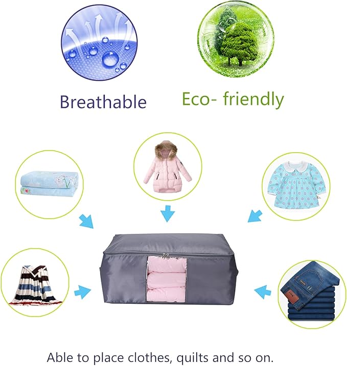 Comforter Storage Bags Pack of 2,Pillow Beddings/Blanket Clothes Organizer Storage Containers with Zippers,Breathable and Moistureproof(Grey 2pcs, XXL)