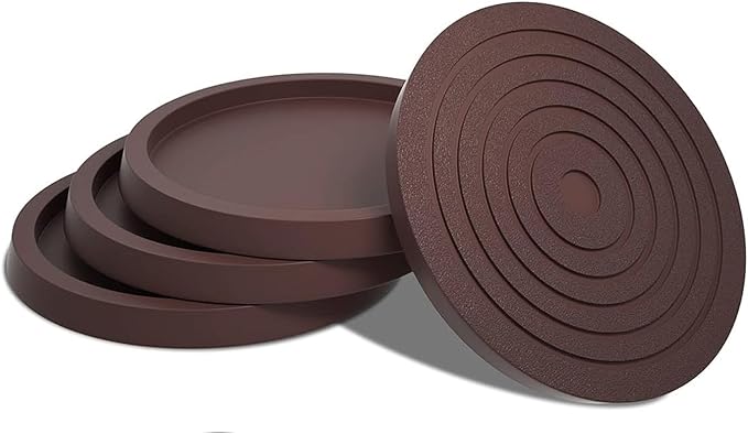 Furniture Coasters, 4PCS 2.5inch Non-Slip Bed Leg Pads,Round Rubber Anti Sliding for Hardwood Floors,Brown Furniture Pads