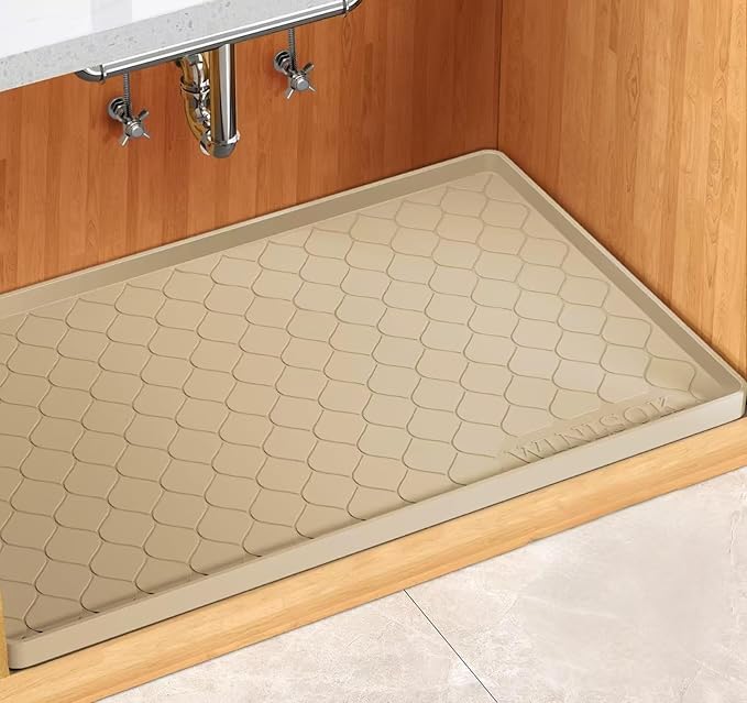 Silicone Under Sink Mat 40" x 19", kitchen Essentials and Gadgets, Shelf liner and Cabinet Protector, Home Organizers and Storage, Waterproof Bathroom Tray