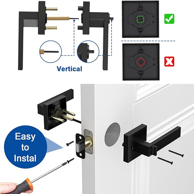 Estmoon 1 Pack Door Handle Black Interior Door Knobs, Keyless Privacy Door Lock for Bathroom, Heavy Duty Zinc Alloy, 2.07 lb Door Lever Set for Bedroom Bathroom