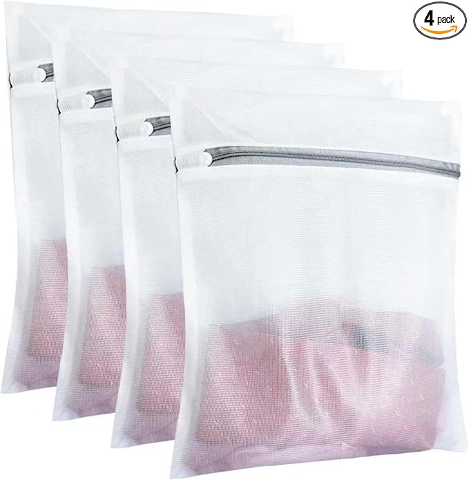4Pcs Mesh Laundry Bags, Durable Delicate Laundry Bag for College, Dorm, Travel, Family and Apartment Dwellers, (15x20 Inches), White