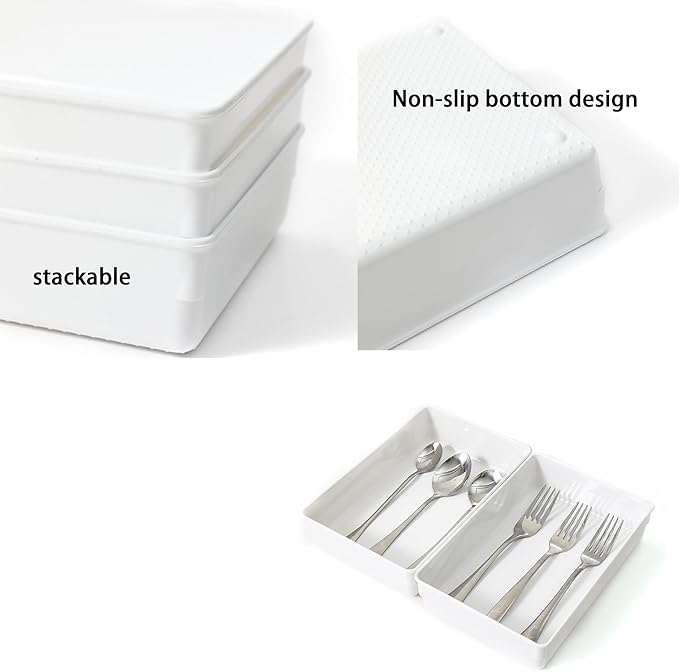 ihomecooker 3 Pack White Plastic Drawer Organizer Tray Cutlery Utensil Makeups Drawer Organizers 9" X 6"