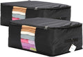 Comforter Storage Bags Pack of 2,Pillow Beddings/Blanket Clothes Organizer Storage Containers with Zippers,Breathable and Moistureproof(Black,2pcs)