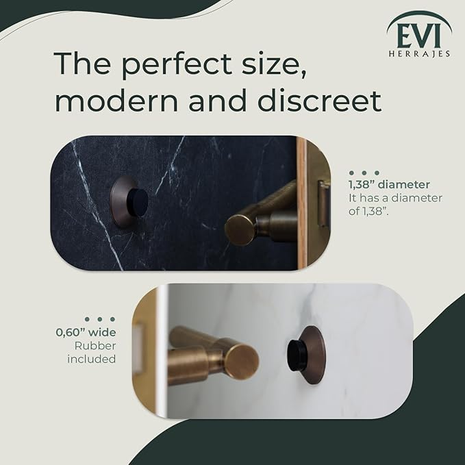 Evi Herrajes | Adhesive Door Stop | Wall Fitting | 35x15mm | Rustic Brass | Conical Shape | Two Rubber Bands Included | Adhesive or Screw Installation